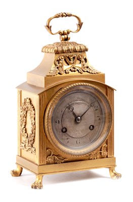 Lot 784 - A 19TH CENTURY FRENCH GILT BRONZE PENDULE D'OFFICER MANTEL CLOCK