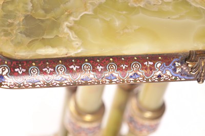 Lot 987 - A 19TH CENTURY GREEN ONYX AND CHAMPLEVE ENAMEL TABLE