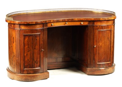 Lot 999 - A LATE REGENCY FIGURED ROSEWOOD KIDNEY-SHAPED PEDESTAL DESK IN THE MANNER OF GILLOWS