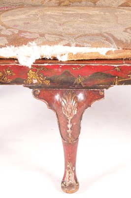 Lot 1007 - A QUEEN ANNE STYLE SCARLET LACQUER AND CHINOISERIE DECORATED TWO SEATER SETTEE