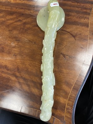 Lot 73 - A LATE 19TH CENTURY CHINESE CARVED JADE SCEPTRE