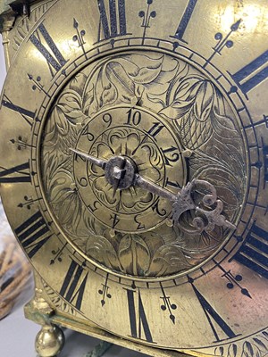Lot 783 - A LATE 17TH CENTURY WINGED BRASS LANTERN CLOCK WITH ALARM