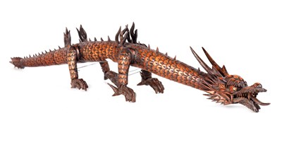 Lot 115 - A JAPANESE MEIJI PERIOD ARTICULATED WOOD DRAGON