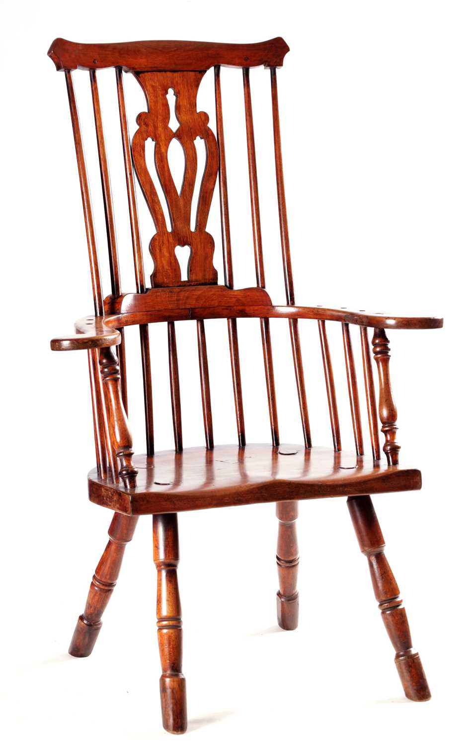 Lot 1019 - AN 18TH CENTURY ASH AND ELM COMB BACK WINDSOR CHAIR
