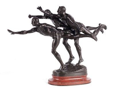 Lot 458 - ALFRED BOUCHER (1850-1934) AN ART NOUVEAU FIGURAL BRONZE GROUP