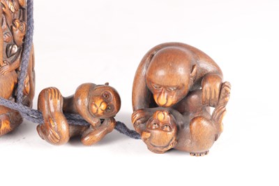 Lot 118 - A FINE MEIJI PERIOD JAPANESE CARVED BOXWOOD INRO DECORATED WITH MONKEYS