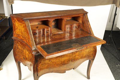 Lot 1002 - AN EARLY 18TH CENTURY CONTINENTAL  SERPENTINE INLAID WALNUT BUREAU OF GOOD COLOUR AND PATINA
