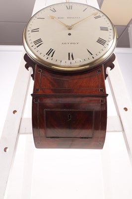Lot 880 - ROBERT ROSKELL, LONDON  A REGENCY MAHOGANY AND BRASS INLAID DROP DIAL WALL CLOCK