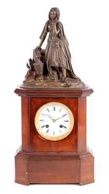 Lot 790 - A MID 19TH CENTURY FRENCH BRONZE FIGURAL MANTEL CLOCK