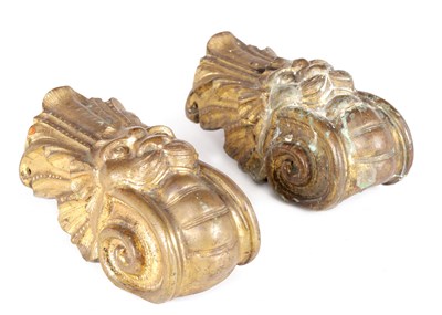 Lot 479 - A PAIR OF REGENCY GILT ORMOLU LIONS HEAD MOUNTS