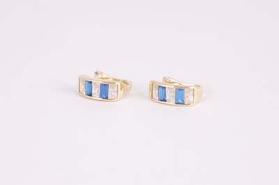 Lot 249 - A PAIR OF LADIES 9CT GOLD DIAMOND AND SAPPHIRE EARRINGS