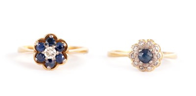 Lot 227 - TWO LADIES 18CT GOLD DIAMOND AND SAPPHIRE RINGS