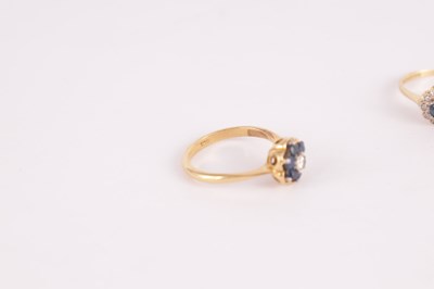 Lot 227 - TWO LADIES 18CT GOLD DIAMOND AND SAPPHIRE RINGS