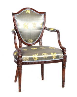 Lot 1032 - A LATE 18TH CENTURY HEPPLEWHITE UPHOLSTERED SIMULATED ROSEWOOD OPEN ARMCHAIR