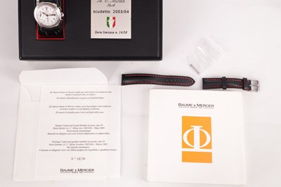 Lot 262 - A BAUME & MERCIER. A LIMITED EDITION 14/50 AC MILAN STAINLESS STEEL AUTOMATIC CALENDAR CHRONOGRAPH WRISTWATCH