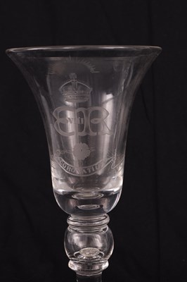 Lot 8 - A PAIR OF EDWARD VIII COMMEMORATIVE WINE GLASSES OF LARGE SIZE