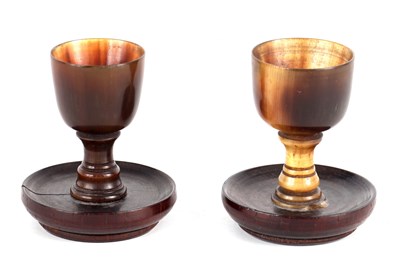 Lot 478 - A PAIR OF LATE 19TH CENTURY MINIATURE RHINOCEROS HORN GERMAN CUPS