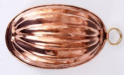 Lot 297 - A 19TH CENTURY LARGE OVAL COPPER JELLY MOULD...