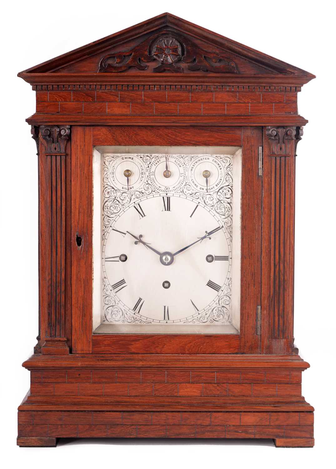 Lot 909 - A SMALL ENGLISH LATE 19TH CENTURY ROSEWOOD TRIPLE FUSEE EIGHT BELL QUARTER CHIMING BRACKET CLOCK