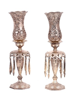 Lot 311 - A PAIR OF 19TH CENTURY  PERSIAN SILVER LUSTRES