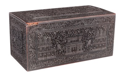 Lot 165 - A LARGE 19TH CENTURY ANGLO-INDIAN CARVED HARDWOOD BOX