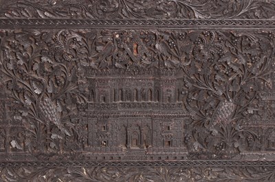 Lot 99 - A LARGE 19TH CENTURY ANGLO-INDIAN CARVED HARDWOOD BOX