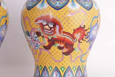 Lot 212 - AN IMPRESSIVE PAIR OF EARLY 20TH CENTURY CHINESE CLOISONNE JARS AND COVERS