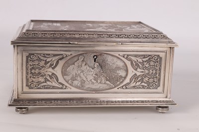 Lot 501 - A 19TH CENTURY SILVERED COPPER FRENCH JEWELLERY BOX ENGRAVED BY B. WICKERS