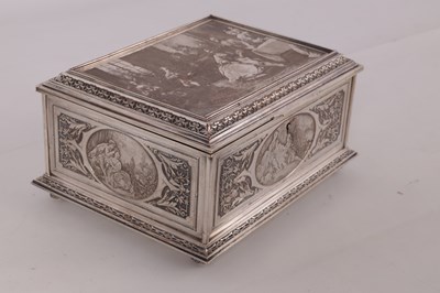 Lot 501 - A 19TH CENTURY SILVERED COPPER FRENCH JEWELLERY BOX ENGRAVED BY B. WICKERS