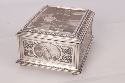 Lot 501 - A 19TH CENTURY SILVERED COPPER FRENCH JEWELLERY BOX ENGRAVED BY B. WICKERS