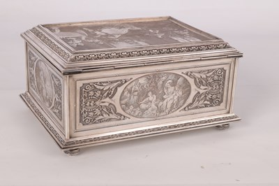 Lot 501 - A 19TH CENTURY SILVERED COPPER FRENCH JEWELLERY BOX ENGRAVED BY B. WICKERS