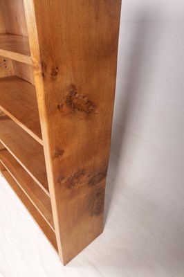 Lot 694 - ROBERT 'MOUSEMAN' THOMPSON  A BURR OAK AZED OPEN BOOKCASE