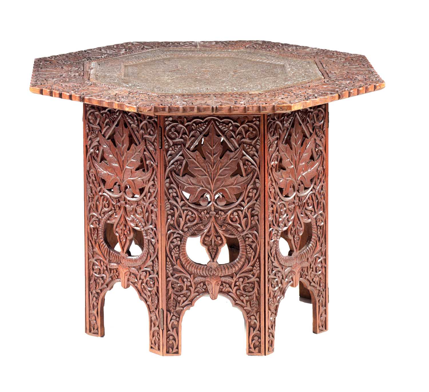 Lot 74 - A FINELY CARVED AND PIERCED OCTAGONAL INDIAN HARDWOOD TABLE