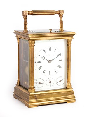 Lot 780 - RETAILED BY DENT, 33 COCKSPUR ST. LONDON  A LATE 19TH CENTURY FRENCH REPEATING CARRIAGE CLOCK WITH CALENDAR