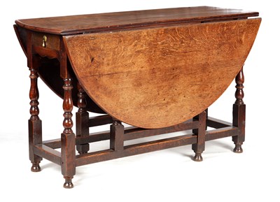 Lot 969 - AN 18TH CENTURY OAK SIX SEATER  GATE-LEG DINING TABLE