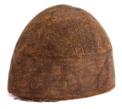 Lot 375 - An early OTTOMAN SKULL CAP of embroidered...