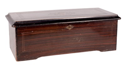 Lot 426 - A 19TH CENTURY SWISS SIMULATED ROSEWOOD MUSICAL BOX