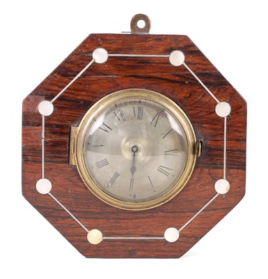 Lot 818 - A 19TH CENTURY ROSEWOOD AND MOTHER OF PEARL INLAID OCTAGONAL SEDAN CLOCK