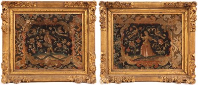 Lot 419 - A PAIR OF 18TH CENTURY WOOLWORK TAPESTRIES...