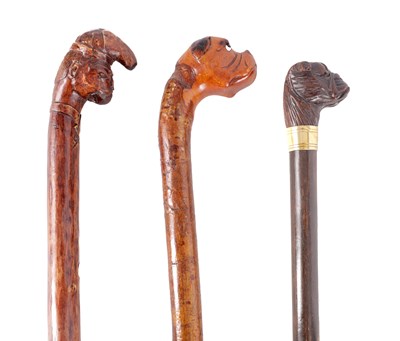 Lot 394 - A GROUP OF THREE 19TH CENTURY WALKING STICKS