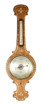 Lot 807 - A 19TH CENTURY MOTHER OF PEARL INLAID ROSEWOOD WHEEL BAROMETER