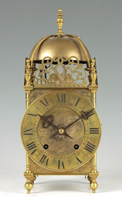 Lot 954 - A 19TH CENTURY BRASS LANTERN CLOCK IN THE 17TH CENTURY STYLE