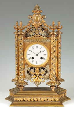 Lot 809 - A 19TH CENTURY FRENCH SILVERED AND GILT METAL MANTEL CLOCK