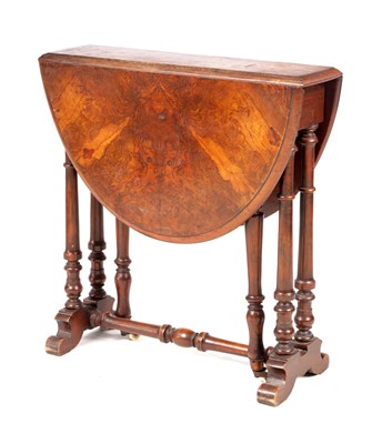 Lot 968 - A 19TH CENTURY MINIATURE FIGURED WALNUT SUTHERLAND TABLE