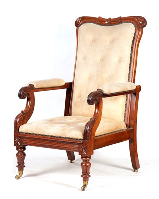 Lot 1075 - A REGENCY ROSEWOOD RECLINING LIBRARY ARMCHAIR