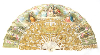 Lot 551 - A FINE LATE 18TH CENTURY FRENCH MOTHER OF PEARL AND MIXED GOLD FAN