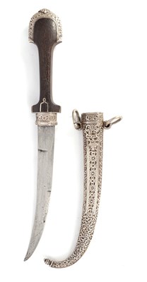 Lot 350 - A 19TH/20TH CENTURY SILVER MOUNTED EASTERN DAGGER WITH SILVER SHEATH