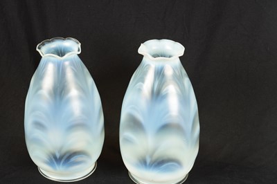 Lot 18 - A PAIR OF EARLY 20TH CENTURY VASELINE GLASS HANGING SHADES