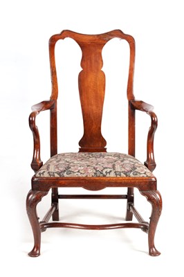 Lot 1037 - A GOOD GEORGE II WALNUT OPEN ARMCHAIR OF LARGE SIZE