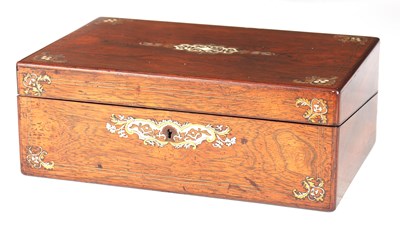 Lot 257 - A 19TH CENTURY ROSEWOOD, MOTHER OF PEARL AND IVORY INLAID WRITING SLOPE